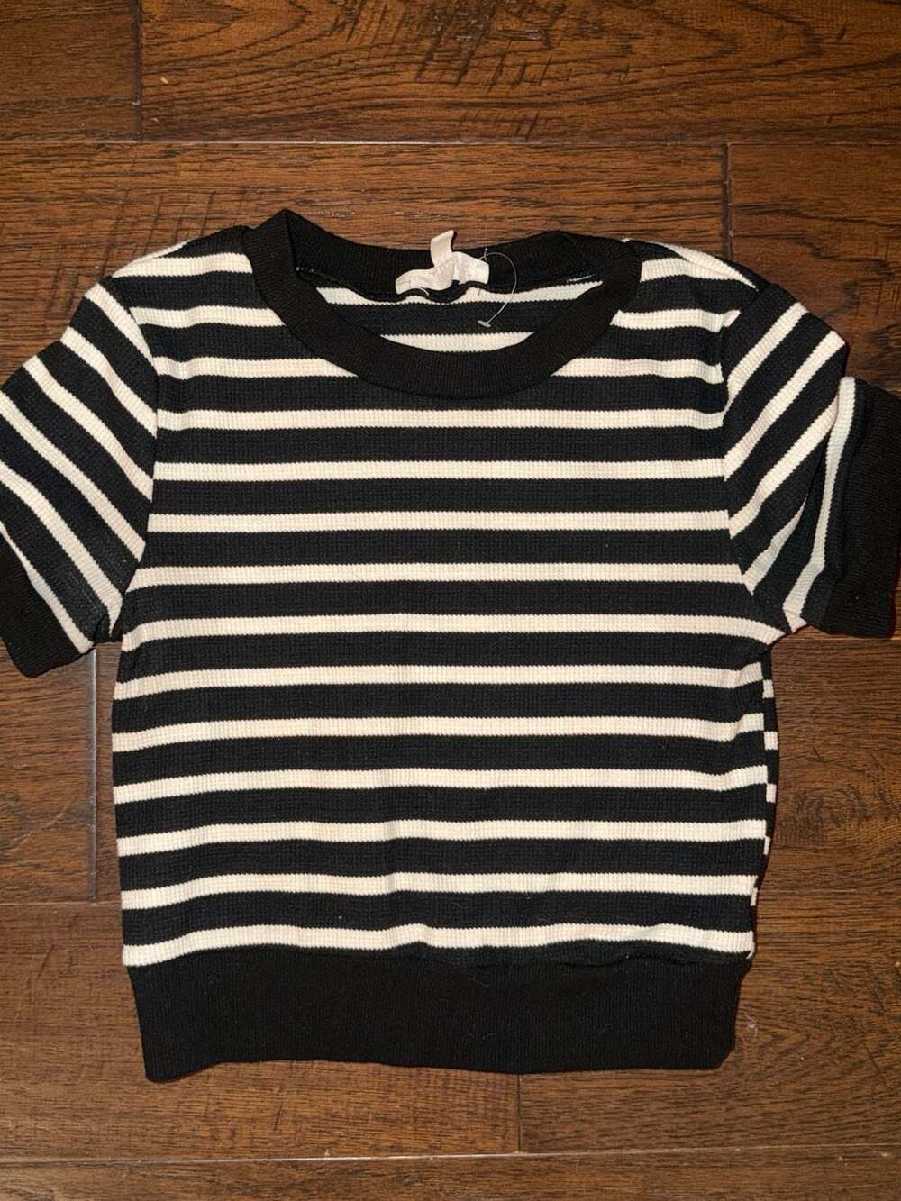 Atelier by Kirious B/W Striped Waffle Knit Cropped tee